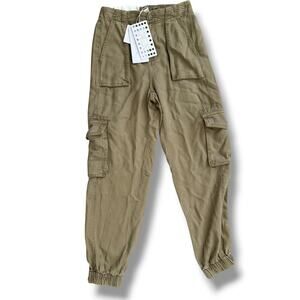 Le AL.X Cargo Jogger Pants XS Khaki Tencel Elastic Waist NWT